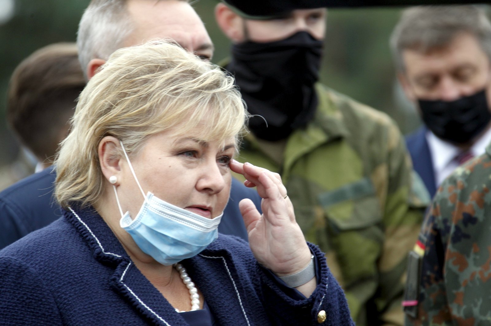Norway's Prime Minister Erna Solberg during her visit to Pabrade military base in Lithuania, Sept. 8, 2020. (EPA-EFE Photo)