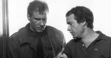 Harrison Ford (L) and Ridley Scott on the set of "Blade Runner", directed by Ridley Scott. (Corbis via Getty Images)