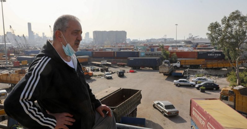 Civil war survivor Jean Saliba is pictured on a balcony overlooking the port of Beirut, in the Karantina district of the Lebanese capital, Lebanon, April 6, 2021. (AFP Photo)