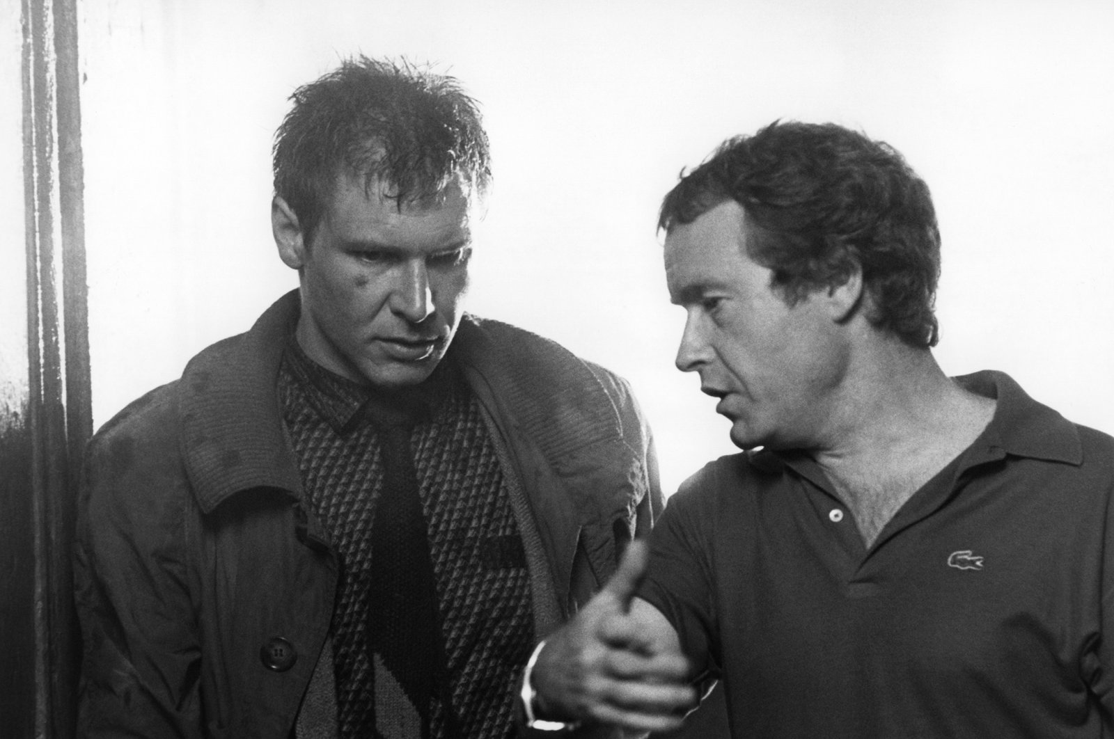 Harrison Ford (L) and Ridley Scott on the set of "Blade Runner", directed by Ridley Scott. (Corbis via Getty Images)