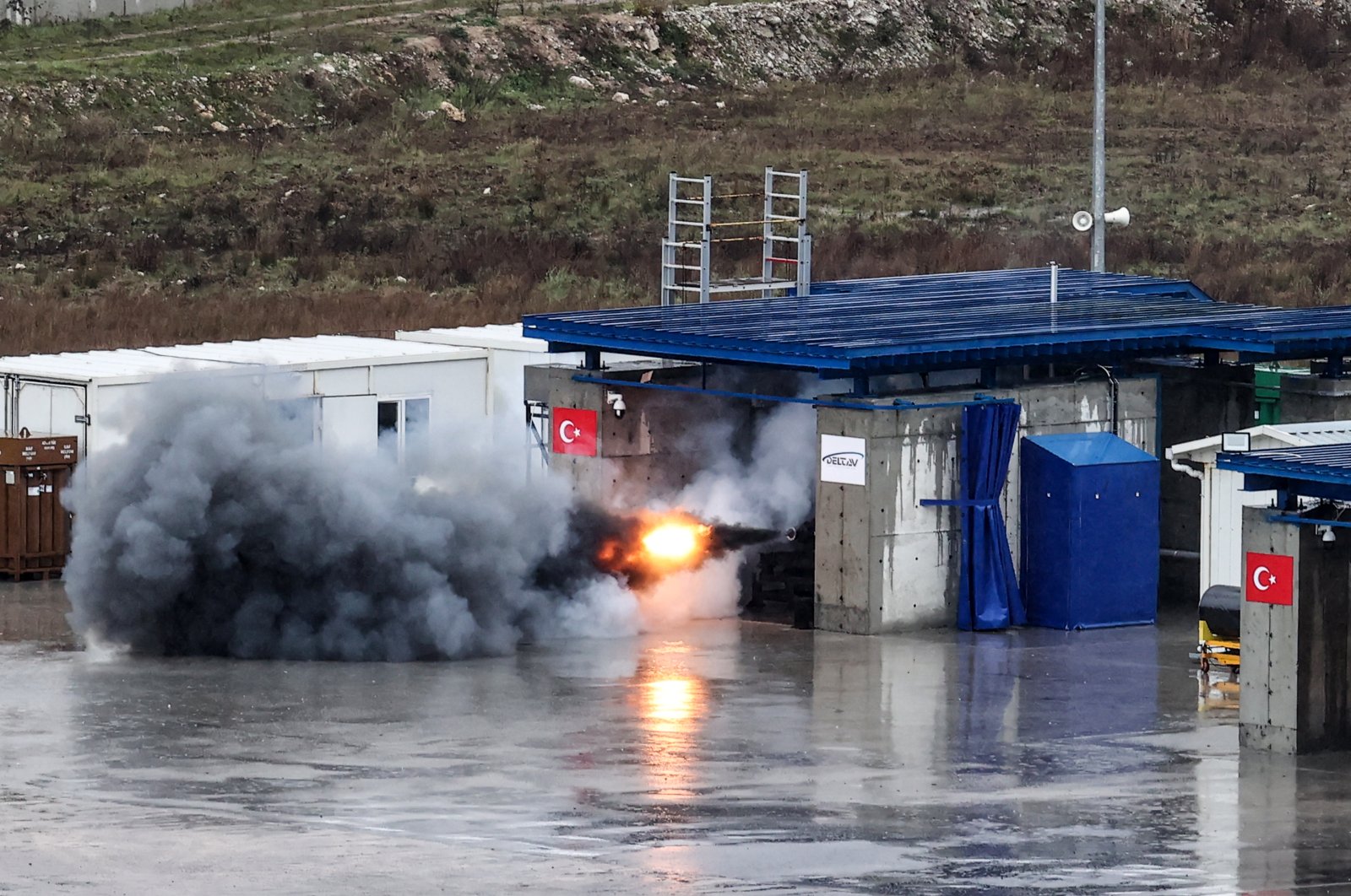 The test firing of Turkey's hybrid rocket engine is conducted in Istanbul's Şile, Turkey, April 11, 2021. (AA Photo)