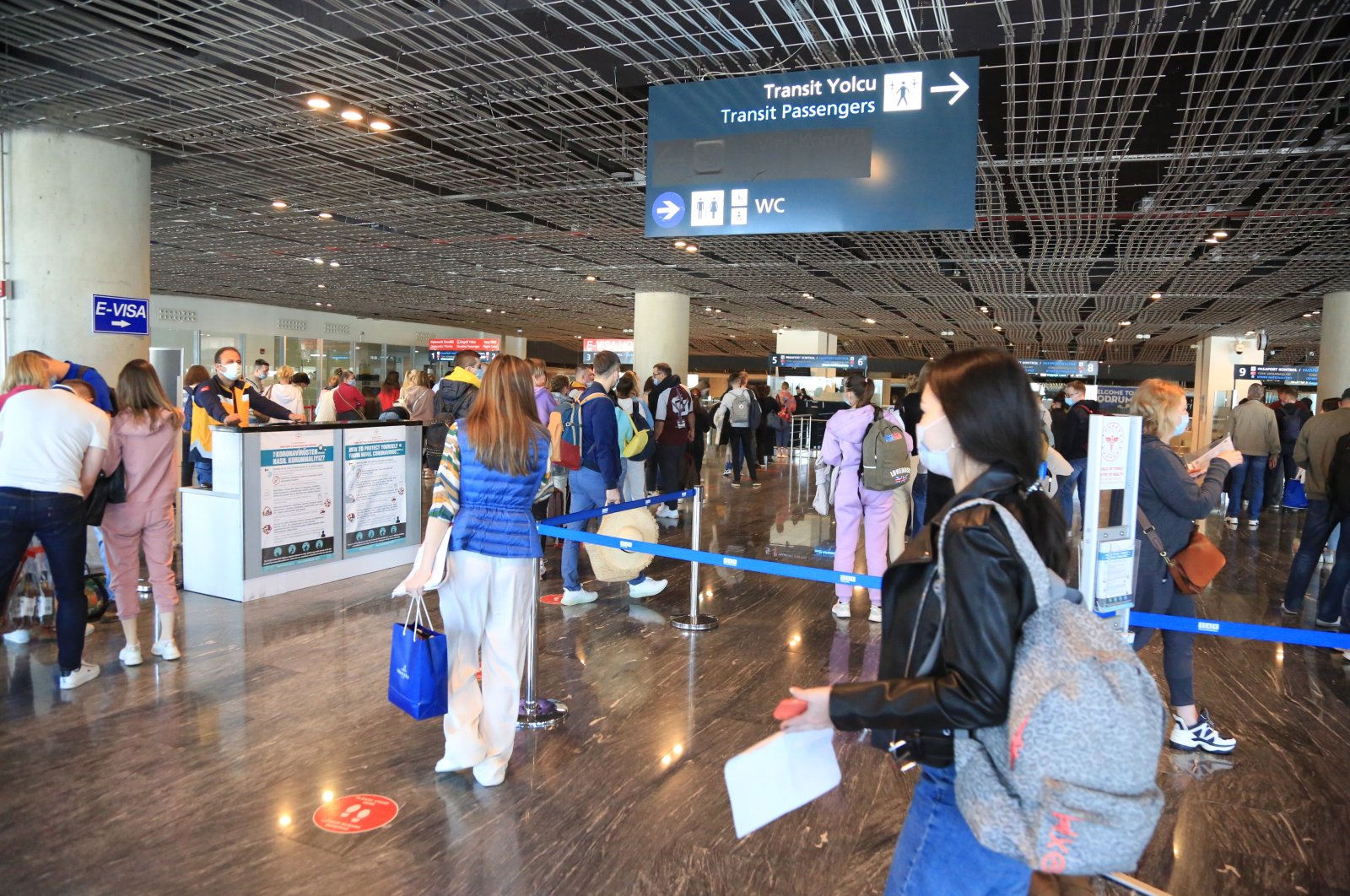 Russian tourists arrive at Milas-Bodrum Airport in southwestern Turkey, April 11, 2021. (AA Photo)