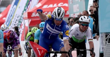 The Netherland's Fabio Jakobsen wins the third stage of the 55th Presidential Cycling Tour of Turkey, Edremit, western Turkey, April 18, 2021.
