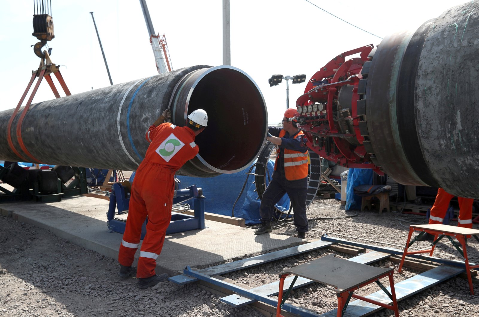 Workers are seen at the construction site of the Nord Stream 2 gas pipeline, near the town of Kingisepp, Leningrad region, Russia, June 5, 2019. (Reuters Photo)