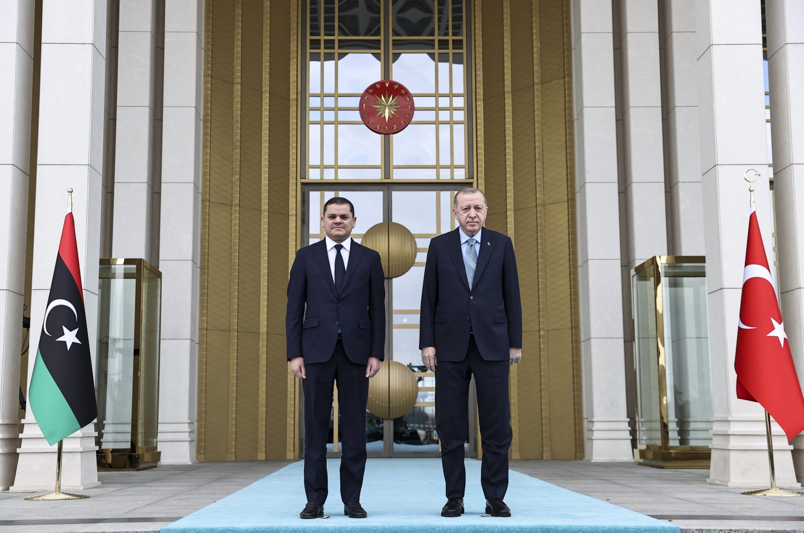 President Recep Tayyip Erdoğan (R) and Libyan Prime Minister Abdul Hamid Dbeibah in the capital Ankara, Turkey, April 12, 2021. (AA Photo)