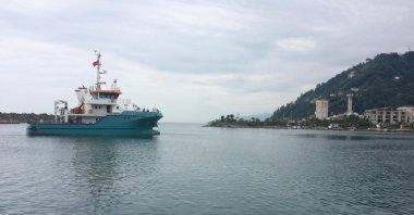 A survey boat used in research floats off the coast of Rize, northern Turkey, April 13, 2021. (DHA PHOTO)