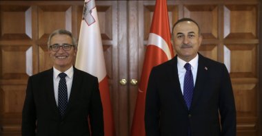 Turkish Foreign Minister Mevlüt Çavuşoğlu (R) meets with his Maltese counterpart Evarist Bartolo in the capital Ankara, Turkey, April 13, 2021. (AA Photo)