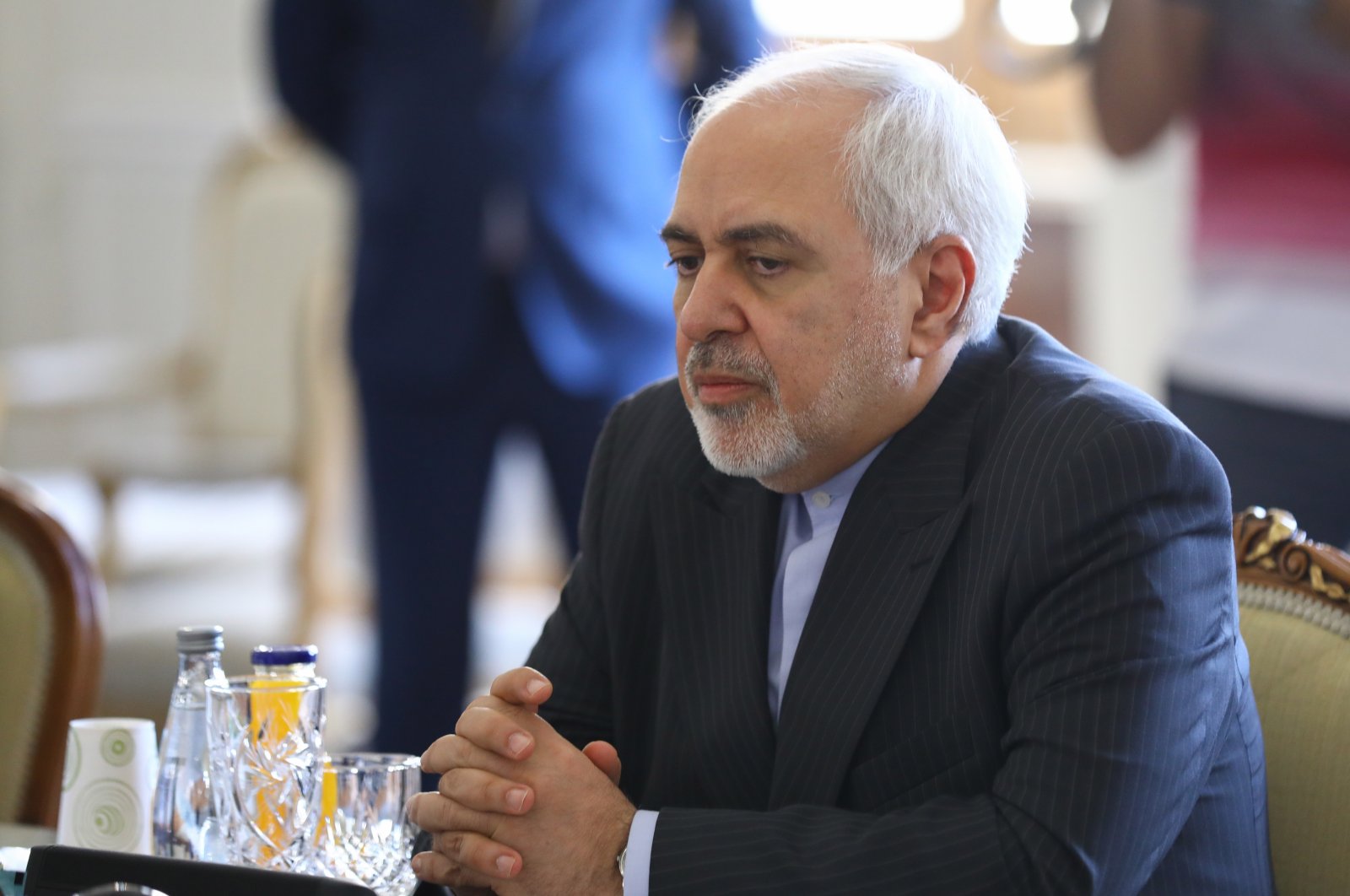 Iranian Foreign Minister Javad Zarif during his meeting with Russian Foreign Minister Sergei Lavrov (not pictured) in Tehran, Iran, April 13, 2021. (EPA Photo)
