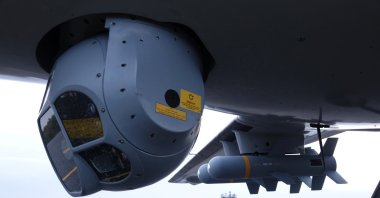 A Bayraktar TB2 drone is equipped with Aselsan's electro-optic reconnaissance, surveillance and targeting system CATS and Roketsan's MAM-L smart ammunition, Tekirdağ, northwestern Turkey, Nov. 6, 2020. (AA Photo)