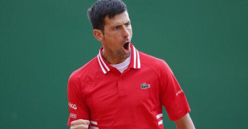 Serbia's Novak Djokovic reacts during his second-round match against Italy's Jannik Sinner at the Monte Carlo Masters, Roquebrune Cap Martin, France, April 14, 2021. (Reuters Photo)