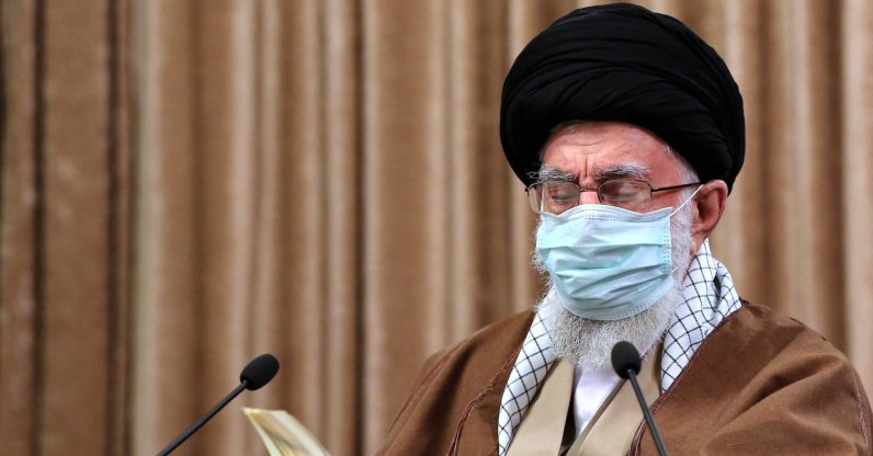 Iran's Supreme Leader Ayatollah Ali Khamenei attends a Quran Recitation Ceremony on the first day of the Muslim holy month of Ramadan in Iran, on April 14, 2021. (KHAMENEI.IR via AFP)