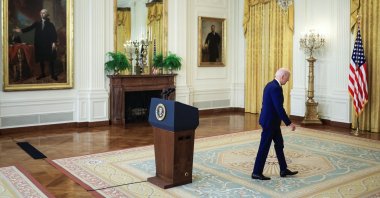 U.S. President Joe Biden departs after delivering remarks on Russia in the East Room at the White House in Washington, D.C., U.S., April 15, 2021. (Reuters Photo)