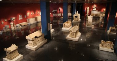 Sarcophagi from different periods are seen in the Antalya Museum, Antalya, southern Turkey, April 16, 2021. (AA Photo)
