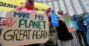 Ukrainian activists take part in a rally demanding action on climate change in Kyiv, Ukraine, March 19, 2021. (Reuters Photo)
