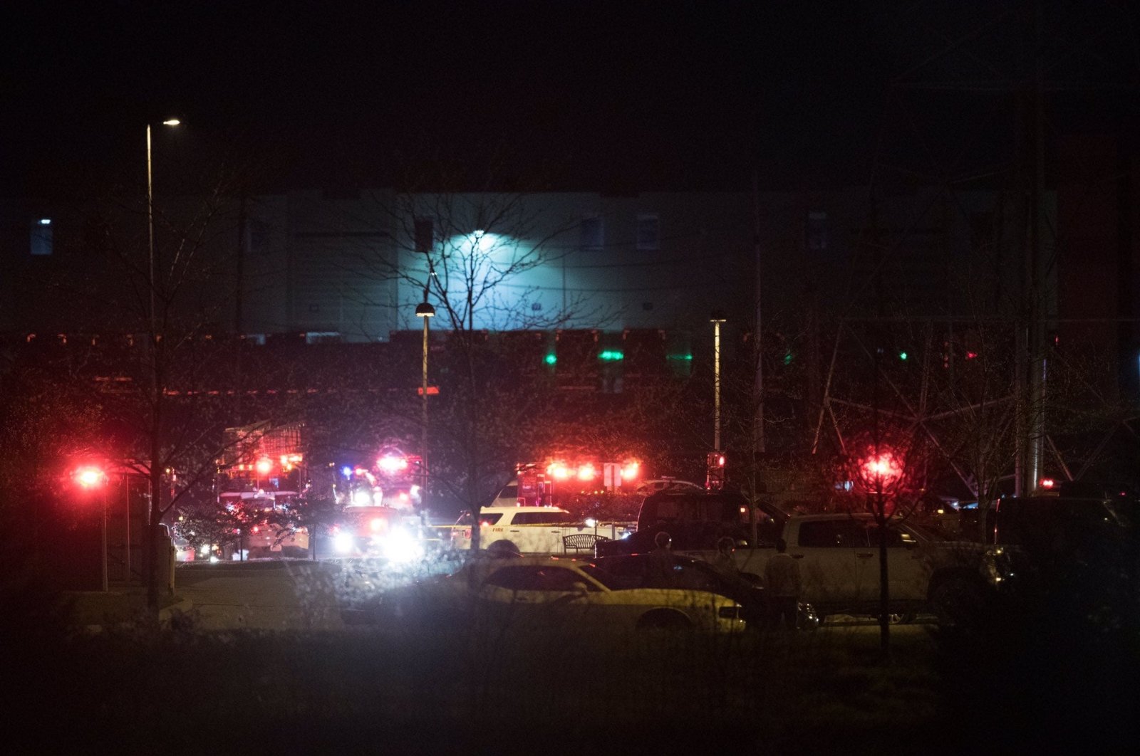 The scene outside a FedEx facility where multiple people were reportedly shot in Indianapolis, Indiana, U.S., April 15, 2021. (Reuters Photo)