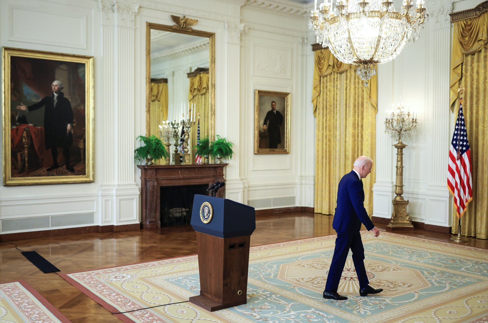 U.S. President Joe Biden departs after delivering remarks on Russia in the East Room at the White House in Washington, D.C., U.S., April 15, 2021. (Reuters Photo)