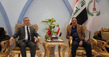 Turkey's Ambassador to Baghdad Fatih Yıldız (L) meets with Mosul Governor Najim al-Jabouri in Mosul's governorate building, Mosul, Iraq, April 17, 2021. (AA Photo)