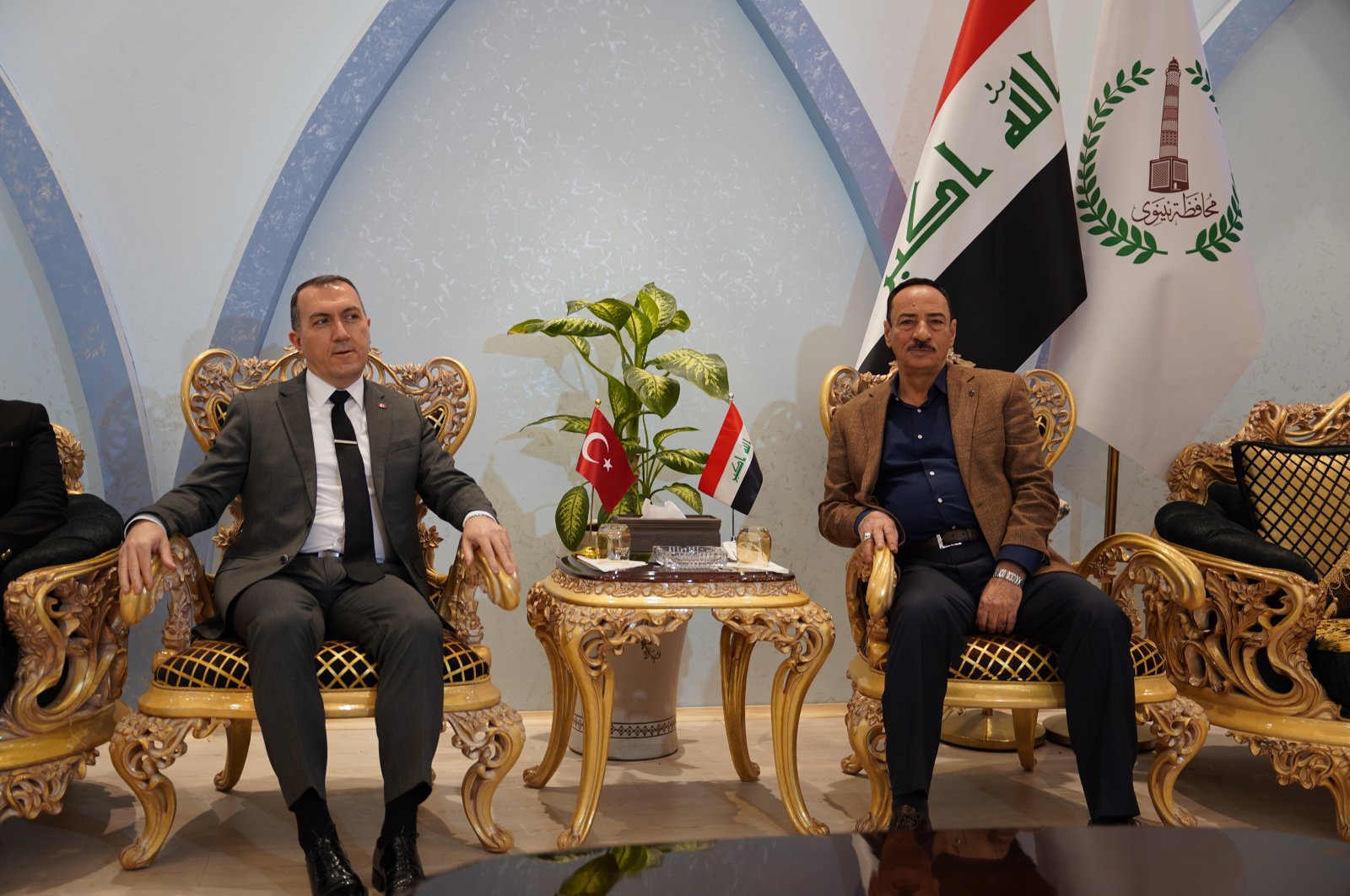 Turkey's Ambassador to Baghdad Fatih Yıldız (L) meets with Mosul Governor Najim al-Jabouri in Mosul's governorate building, Mosul, Iraq, April 17, 2021. (AA Photo)