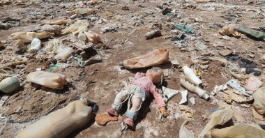 Garbage in Lake Uru Uru, in Oruro, Bolivia, March 30, 2021. (EPA Photo)