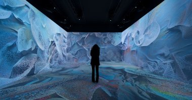 Exhibition view from Refik Anadol's “Machine Memoirs: Space” at Pilevneli Gallery in Istanbul, Turkey. (Courtesy of PILEVNELI)