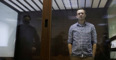 Russian opposition leader Alexei Navalny attends a hearing to consider an appeal against an earlier court decision to change his suspended sentence to a real prison term, in Moscow, Russia, Feb. 20, 2021. (Reuters Photo)