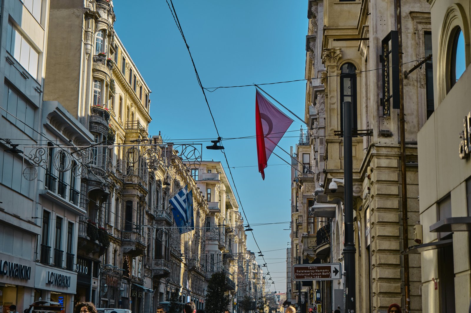 Turkish and Greek flags hang from the Greek consulate general on Istiklal Avenue, Beyoğlu, Istanbul, Turkey, March 4, 2021. (Photo by Shutterstock)