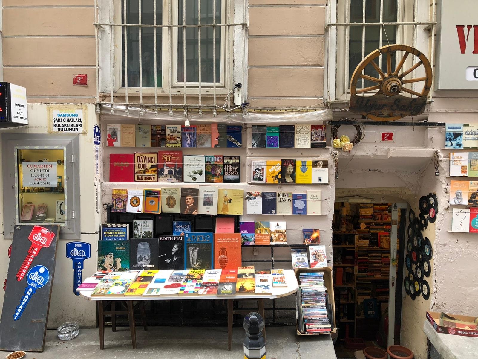 The entrance to the bookstore hangs low, reminiscent of a cellar or basement, Istanbul, Turkey. (Photo by Matt Hanson)