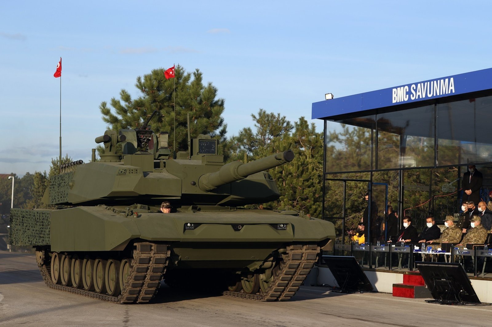 A Leopard 2A4 platform, but replaced with the turret developed for the Turkish Altay main battle tank, is shown at the Sakarya facility of leading land vehicle manufacturer, BMC, Sakarya, northwestern Turkey, Jan. 25, 2021. (DHA Photo)