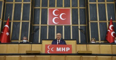 MHP Chairperson Devlet Bahçeli speaks at his party's parliamentary group meeting in Ankara, Turkey, April 20, 2021. (AA Photo)