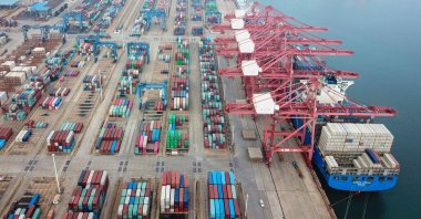 Containers stacked at a port in Lianyungang in China's eastern Jiangsu province, July 14, 2020. (AFP Photo)