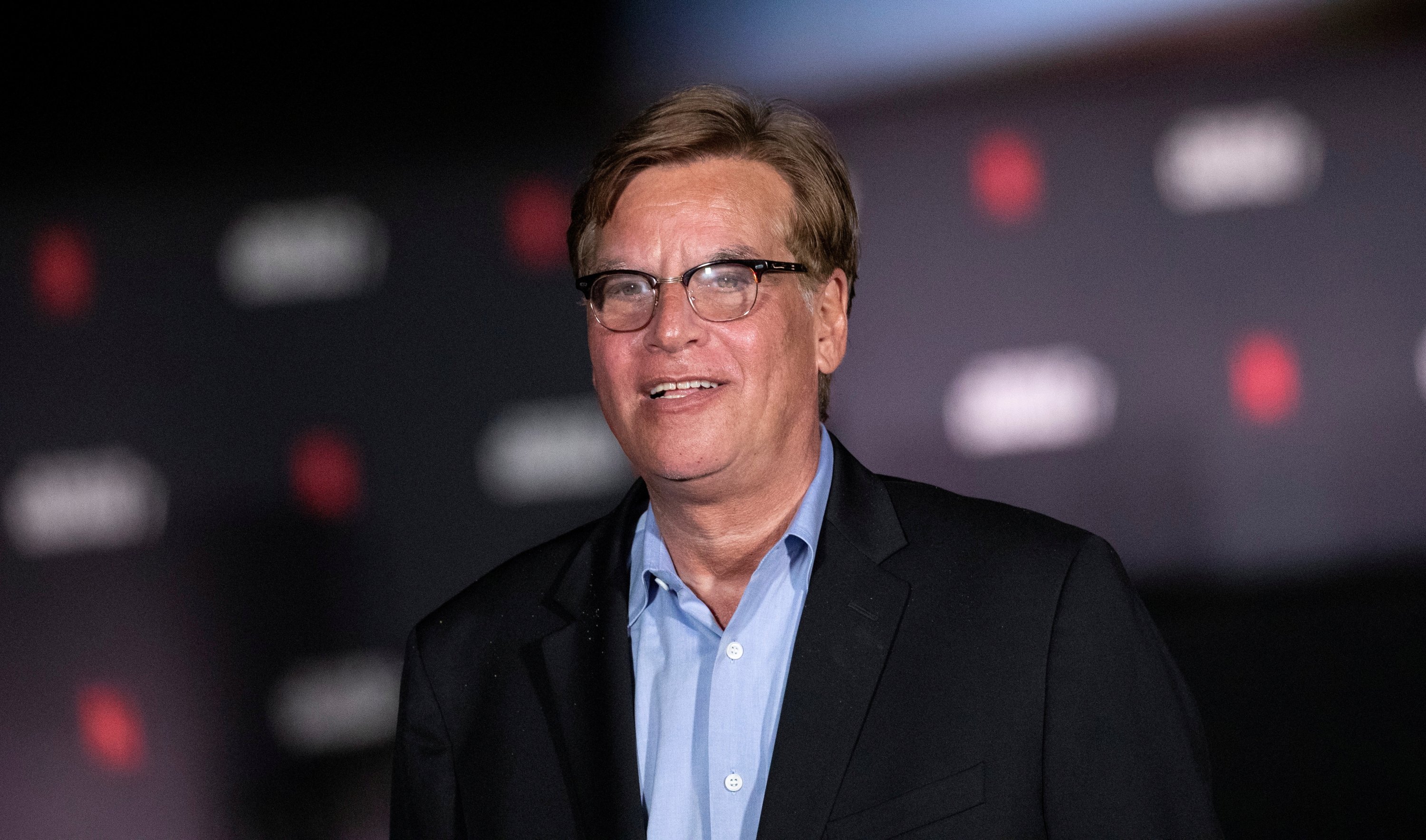 Director and writer of the movie Aaron Sorkin poses at a drive-in premiere for the film 'The Trial of the Chicago 7' at Rose Bowl in Pasadena, California, U.S., Oct. 13, 2020. (Reuters Photo)
