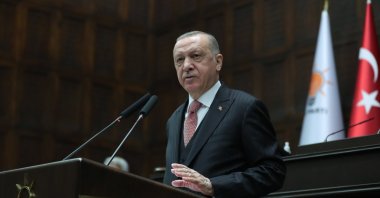 President Recep Tayyip Erdoğan addresses the ruling Justice and Development Party (AK Party)'s parliamentary group meeting in the capital Ankara, Turkey, April 21, 2021. (AA Photo)