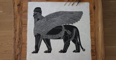 The Seljuk motif is relief printed onto handmade paper in black and white, Bursa, Turkey, April 21, 2021. (AA Photo)