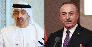 Foreign Minister Mevlüt Çavuşoğlu (R) and his UAE counterpart Abdullah bin Zayed bin Sultan Al Nahyan are seen in this combination photo. (Photos by AFP & Reuters)