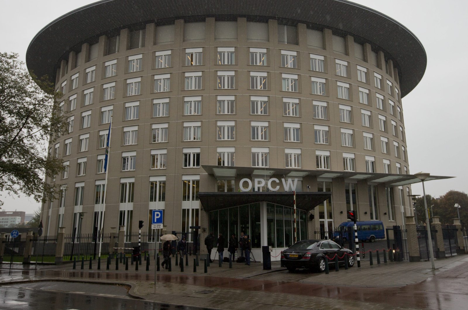 Exterior view of the headquarters of the world's chemical watchdog OPCW, in The Hague, Netherlands, Friday, Oct. 11, 2013. (AP Photo)