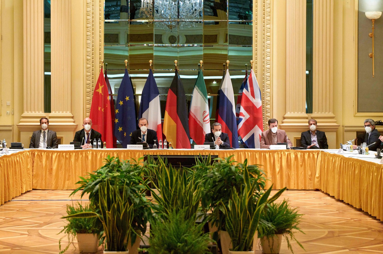The EU Delegation in Vienna shows delegation members from the parties of the Iran nuclear deal – Germany, France, Britain, China, Russia and Iran – attending a meeting at the Grand Hotel of Vienna as they try to restore the deal, Austria, April 17, 2021. (AFP Photo)