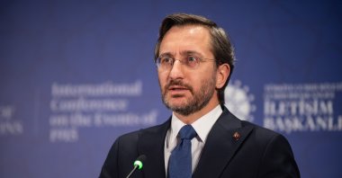 Presidential Communications Director Fahrettin Altun speaks at a conference on the 1915 events in the capital Ankara, Turkey, April 20, 2021. (AA Photo)