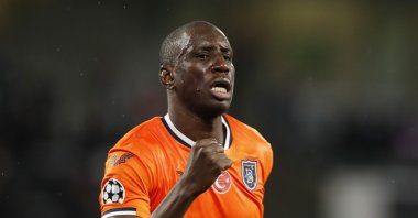 Başakşehir's Demba Ba celebrates a goal during a Champions League match against Manchester United at Fatih Terim Stadium, in Istanbul, Turkey, Nov. 4, 2020. (Reuters Photo)