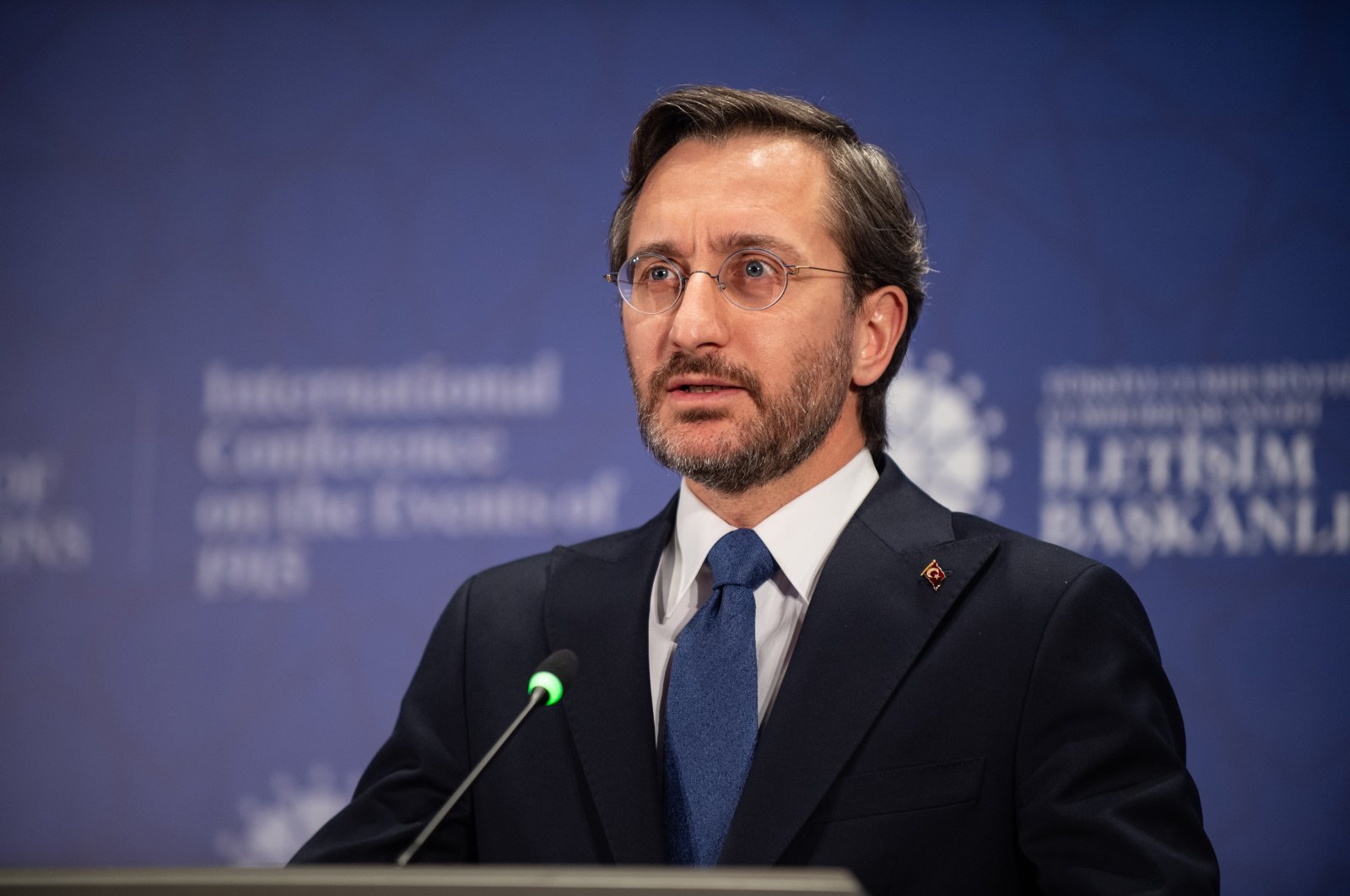 Presidential Communications Director Fahrettin Altun speaks at a conference on the 1915 events in the capital Ankara, Turkey, April 20, 2021. (AA Photo)