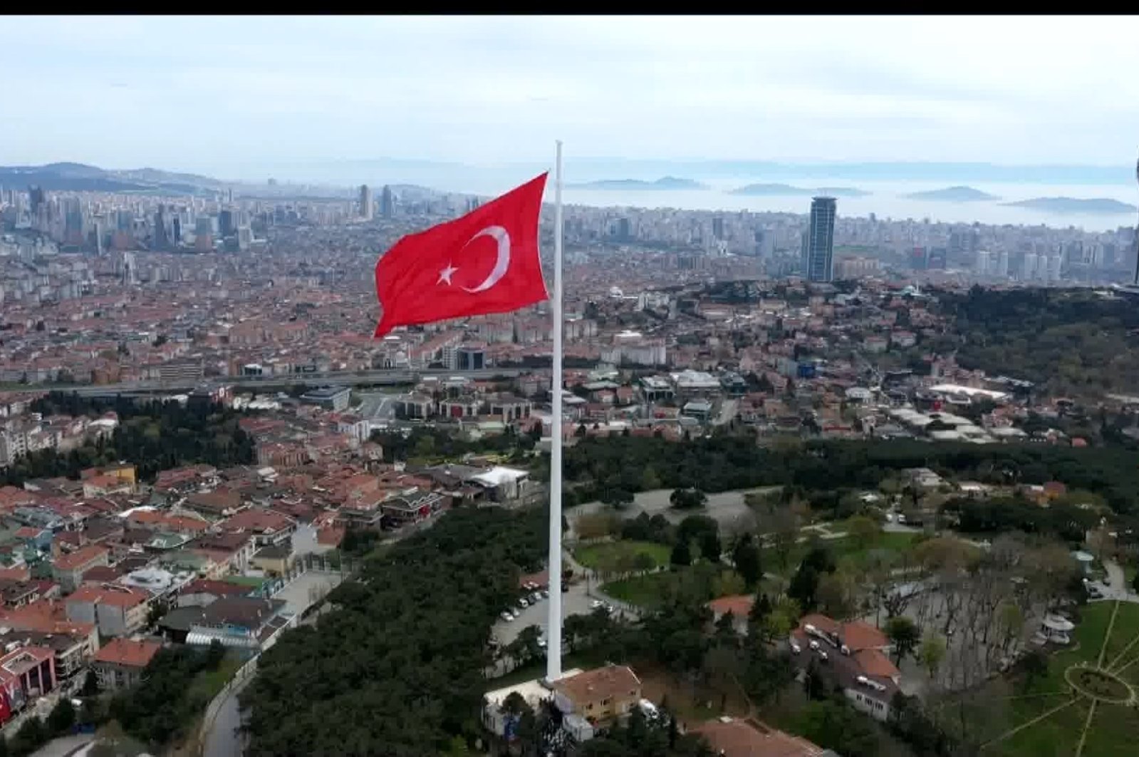 A view of the new flag pole during the ceremony to hoist the flag, in Istanbul, Turkey, April 23, 2021. (DHA PHOTO)