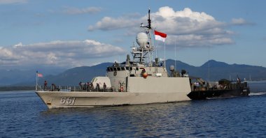 The Indonesian Navy's KRI Singa-651 leaves the port of Tanjung Wangi as the search continues for the missing KRI Nanggala-402 submarine in Banyuwangi, East Java province, Indonesia, April 24, 2021. (Reuters Photo)