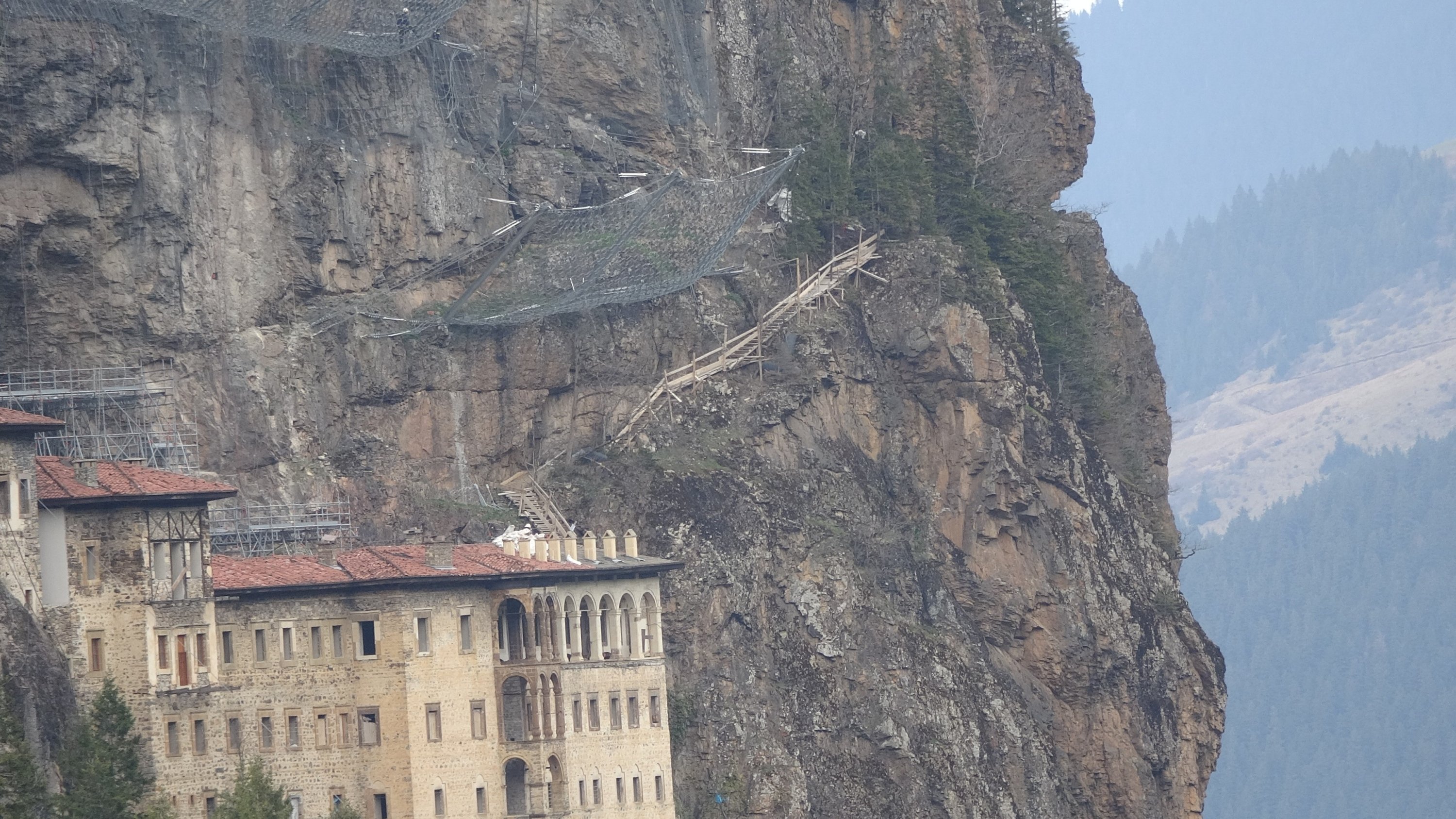 Sümela Monastery stands constructed out of the rock of a mountain, Trabzon, Turkey, April 26, 2021. (IHA Photo)