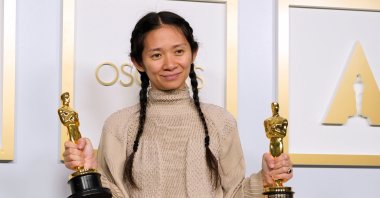 Chloe Zhao, winner of the award for Best Picture for "Nomadland," poses in the press room at the Oscars, in Los Angeles, California, U.S., April 25, 2021. (Reuters Photo)