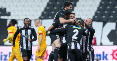 Beşiktaş players celebrate a goal during a Süper Lig match against Kayserispor at the Vodafone Park stadium in Istanbul, Turkey, April 24, 2021. (AA Photo)