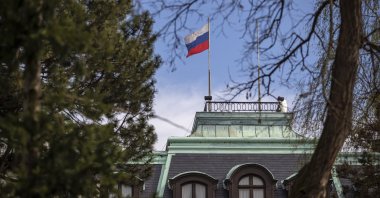 A national flag of Russia flies on the Russian Embassy in Prague, Czech Republic, 22 April 2021. (EPA Photo)