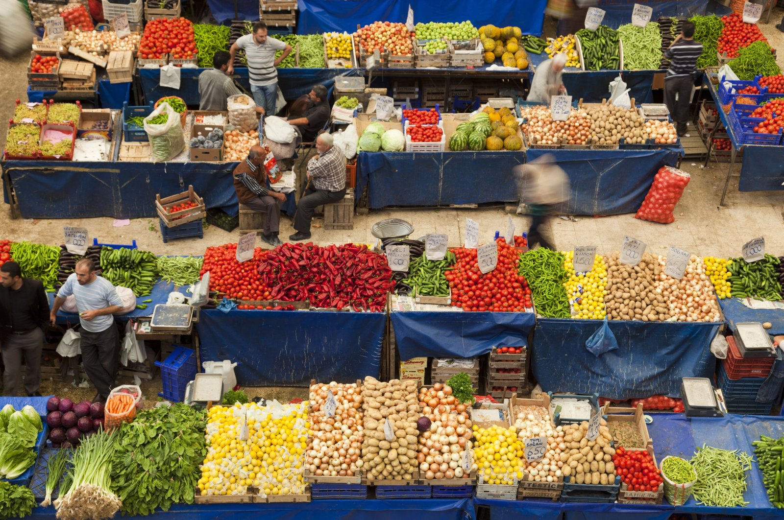 An aerial view of a local fruit and vegetable bazaar in central Konya province, Turkey, May 20, 2020. (Getty Images )