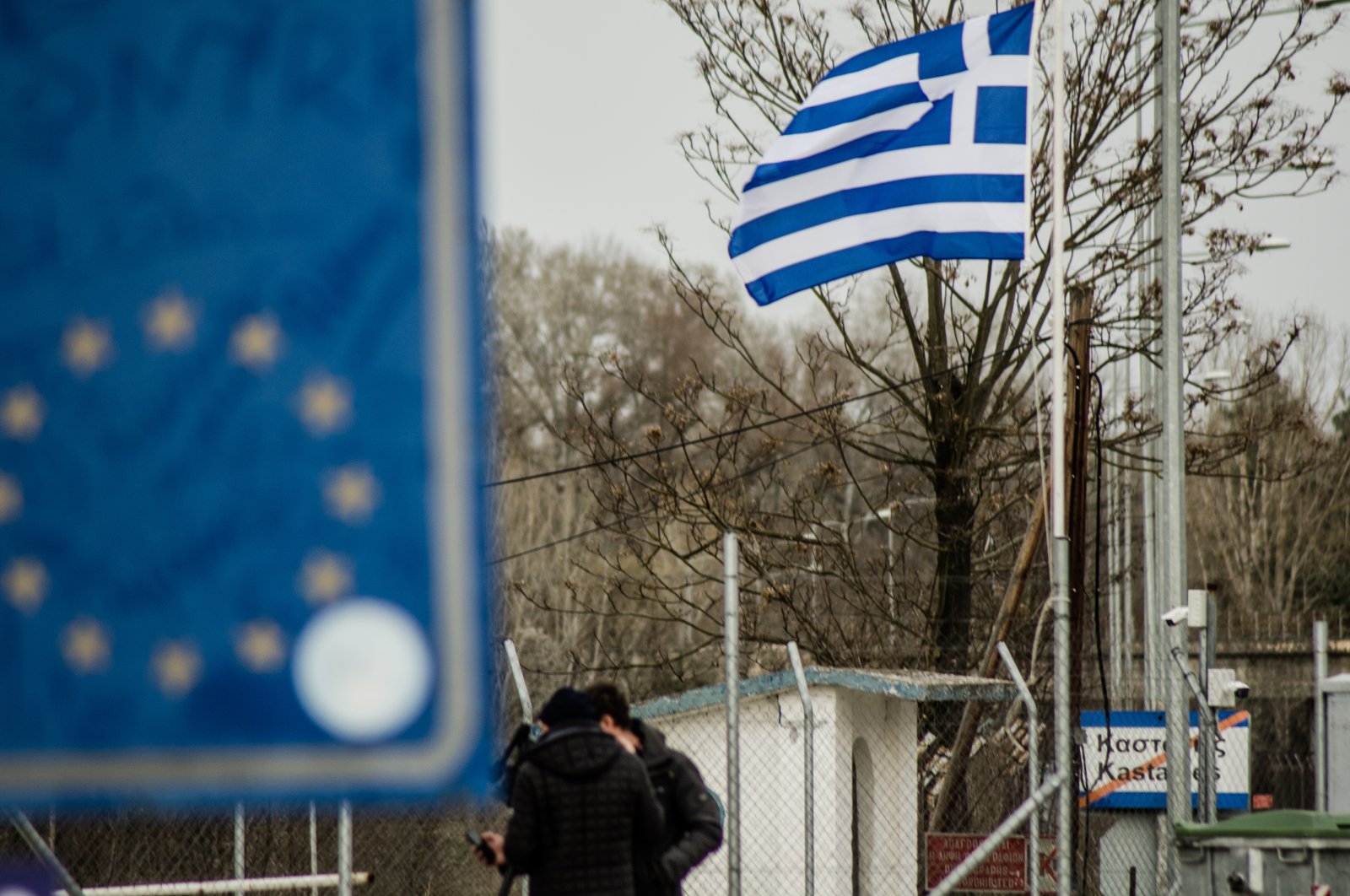 The Greek flag is seen on the border with Turkey at the Kastanies border crossing point, Greece, March 9, 2020. (Photo by Getty Images)