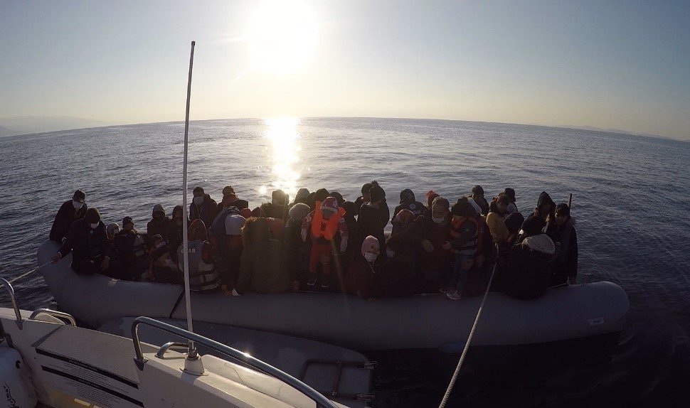 Asylum-seekers rescued by the Turkish coast guard in the Ayvacık district of Çanakkale, Turkey, April 3, 2021 (AA Photo)