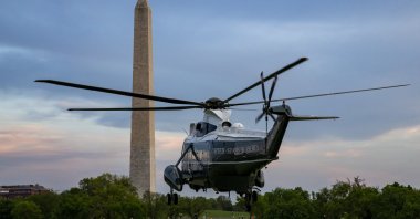 Marien One takes off after dropping off U.S. President Joe Biden and first lady Jill Biden at the White House, in Washington, D.C., U.S., April 25, 2021. (Photo by Getty Images)