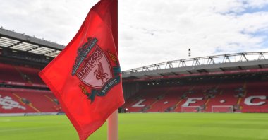A corner flag displaying Liverpool's club crest at Anfield, Liverpool, Britain, August 27, 2017. (AFP Photo)